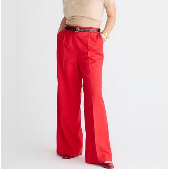 J. Crew Essential Wide Leg Pants Size 2 Red City Twill Trouser Career Holidays - Picture 1 of 12